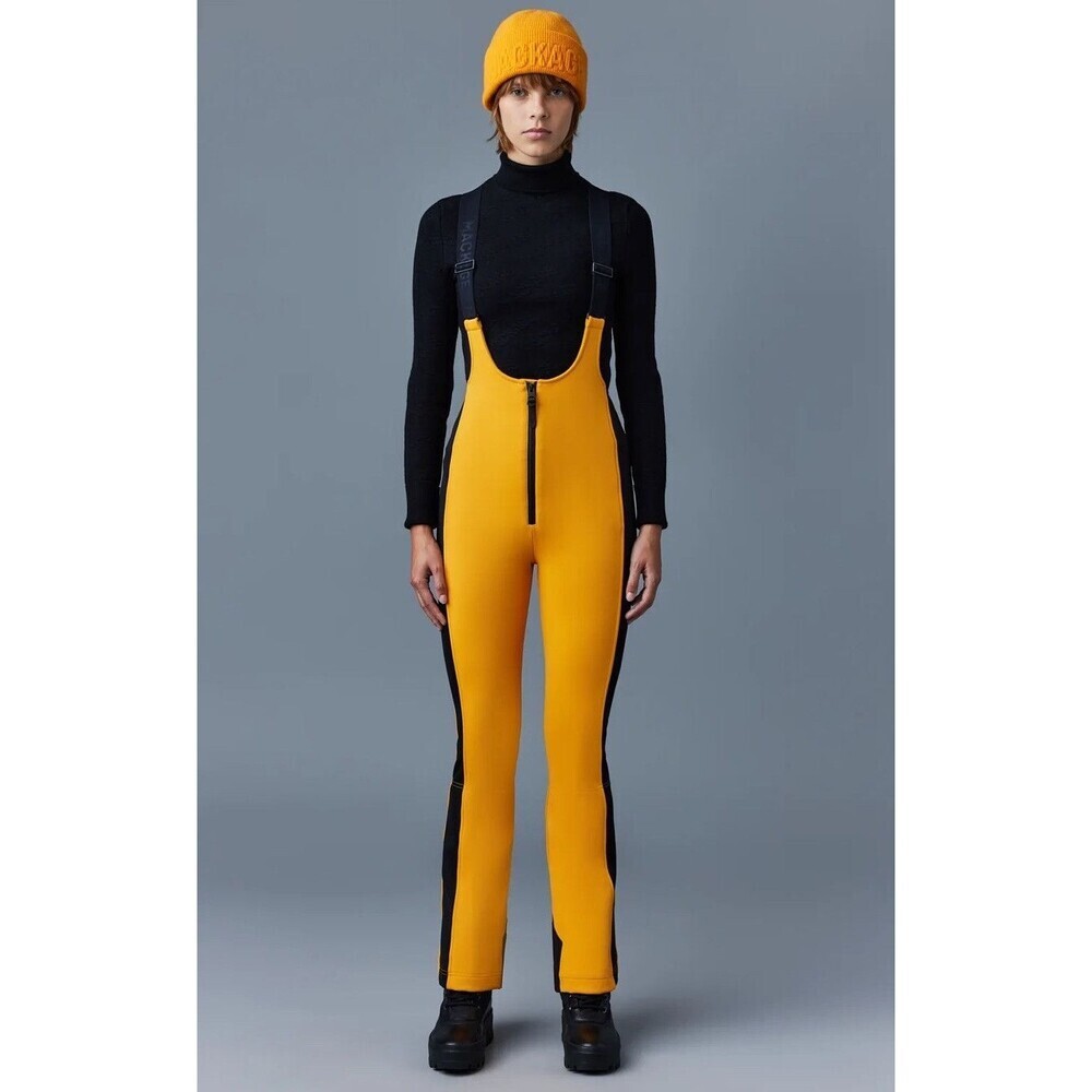 MACKAGE GIA 360 Fitted Ski Pants Suspenders Jumpsuit Sunset Yellow Woman Size L